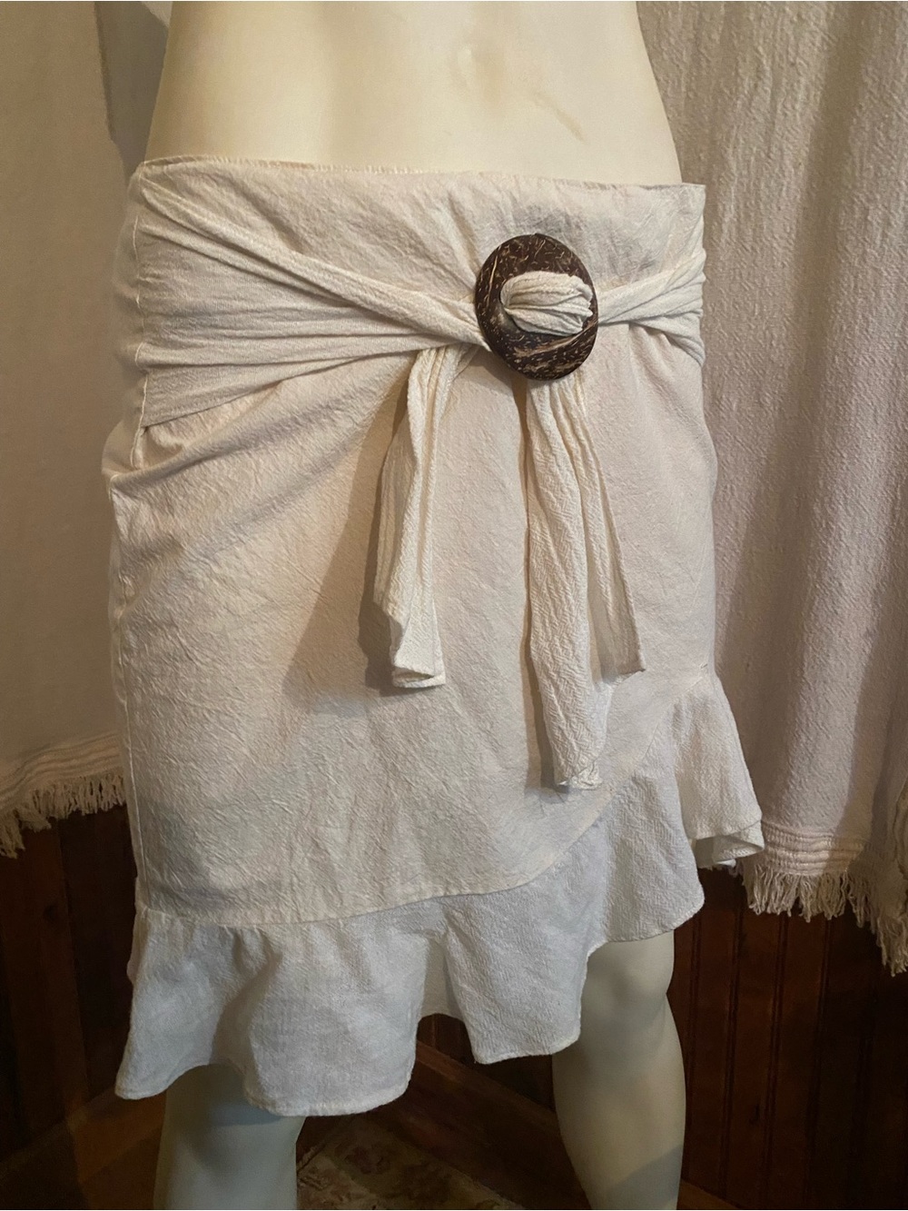 Women's Cotton Skirt with Wood Buckle